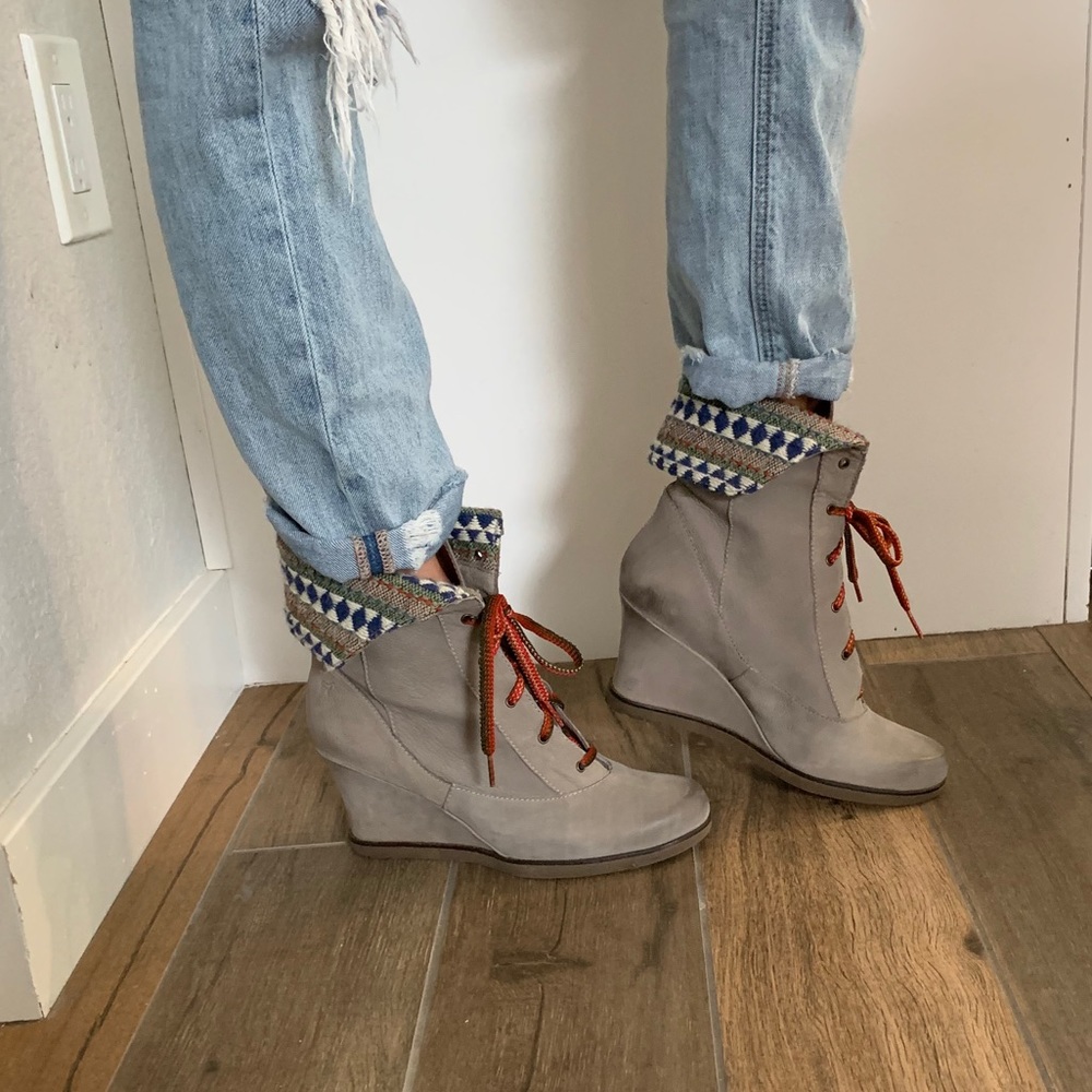 Anthropologie Holding Horses Grey Wedge Bootie